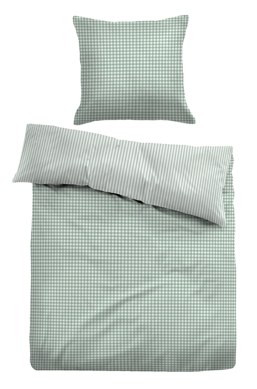 Chequered bed linen 140x200 cm - Striped bed linen in 100% cotton - Green - Reversible design - Tom Tailor