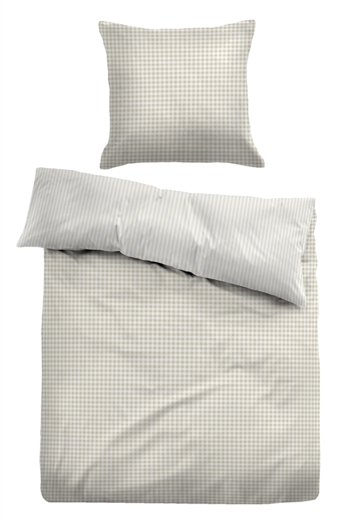 Checked bedding 140x200 cm - Striped bed linen in 100% cotton - Beige - Reversible design - Tom Tailor