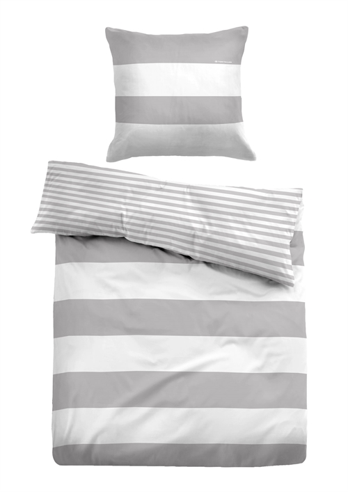 Grey striped bedding 140x220 cm - Bed linen in 100% cotton - Grey and white - Reversible design - Tom Tailor