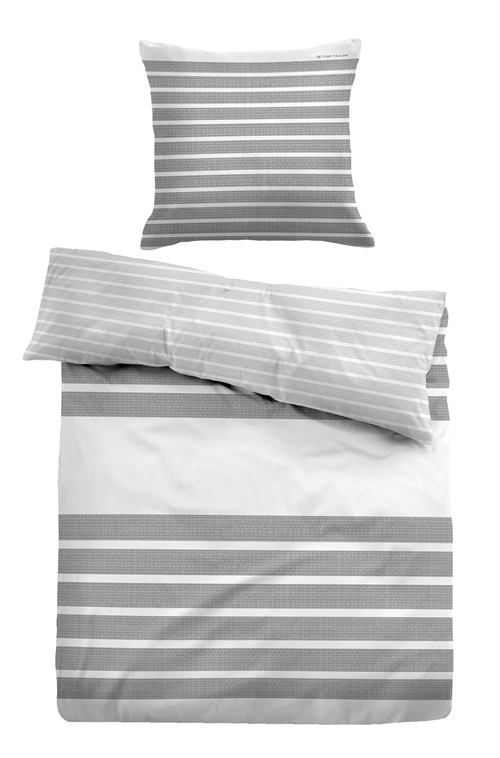 Grey striped bed linen 150x210 cm - Soft cotton satin - Grey and white bedding set - Reversible design - Tom Tailor