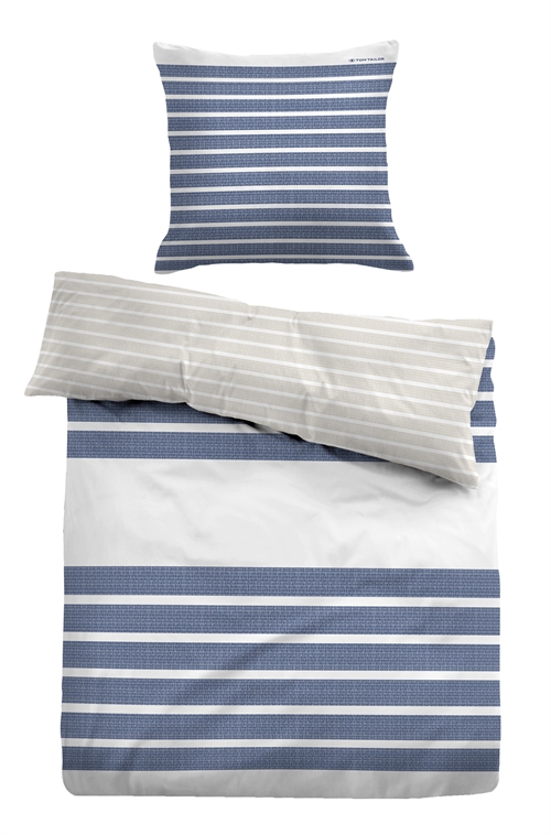 Blue striped bedding set 150x210 cm - Soft cotton satin - Blue and white bed set - Reversible design - Tom Tailor