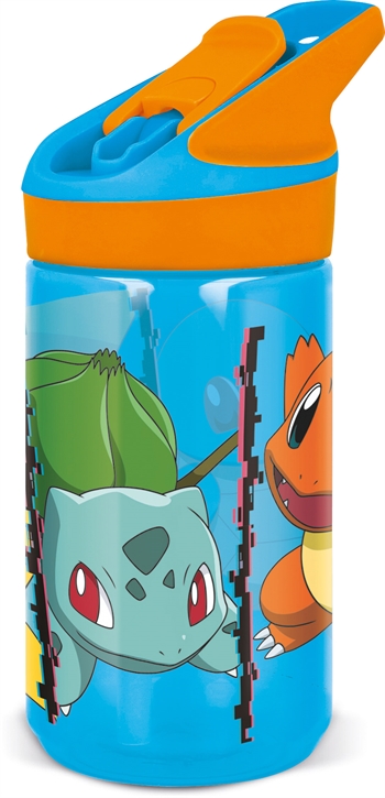 Pokemon water bottle with flip function and straw - Pikachu, Bulbasaur and Charmander