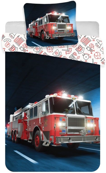 Junior bedding 100x140 cm - Fire truck bed set - 2-in-1 design - 100% cotton 