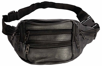 Bum bag in black imitation leather - Belly bag with 7 compartments.