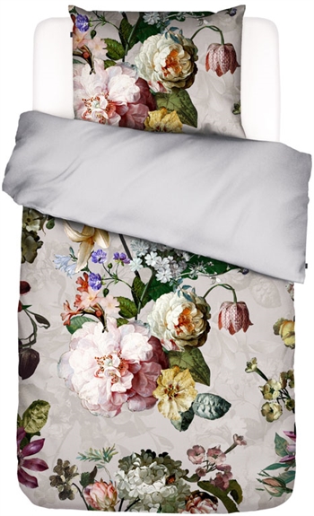 Floral bedding 140x200 cm - Fleur grey - Reversible bedding set in 100% cotton satin - Essenza bedding