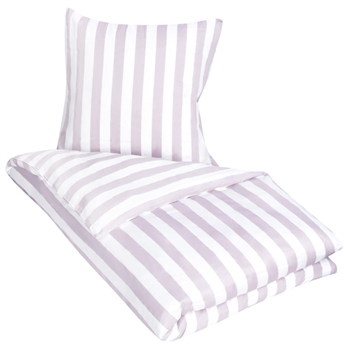 Striped bedding for king size duvet - 240x220 cm - Soft cotton satin - Nordic Stripe - Lavender and white bedding set