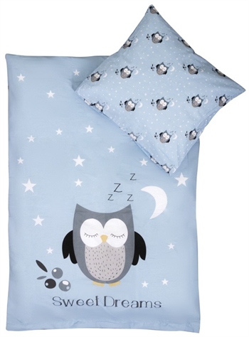 Baby bedding 70x100 cm - Light blue owl - 2-in-1 design - 100% Cotton bedding - By Night