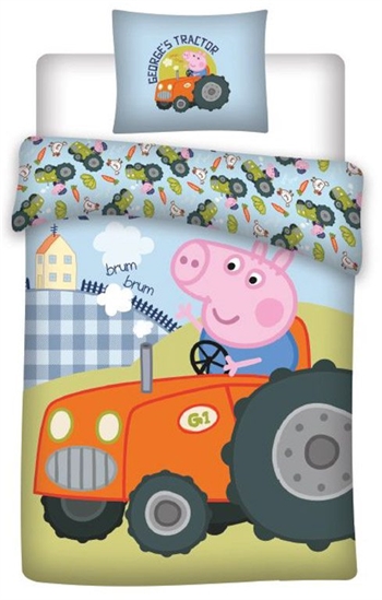 Bedding 140x200 cm - George Pig and tractor bed set - 2-in-1 design - 100% Cotton