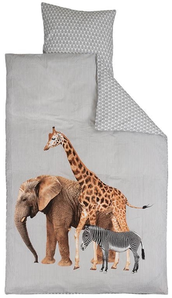 Bedding 140x200 cm - Giraffe, elephant and zebra - 2-in-1 bedding set - 100% Cotton - Children\'s bedding