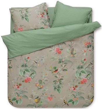 Pip Studio Bed Set - 140x200 cm - Floris Khaki - Reversible Duvet Cover - 100% Cotton Bed Set