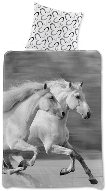 Bedding set 140x200 cm - Galloping horses - Reversible duvet cover - 100% cotton bed set