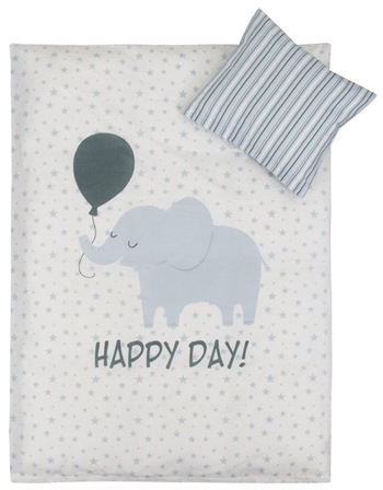 Junior bedding 100x140 cm - Bed set with elephant - Light blue - 2-in-1 design - 100% cotton