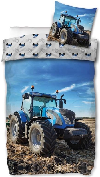 Tractor bedding - 140x200 cm - Reversible bedding set with blue tractor - 100% cotton - Beautiful children\'s bedding