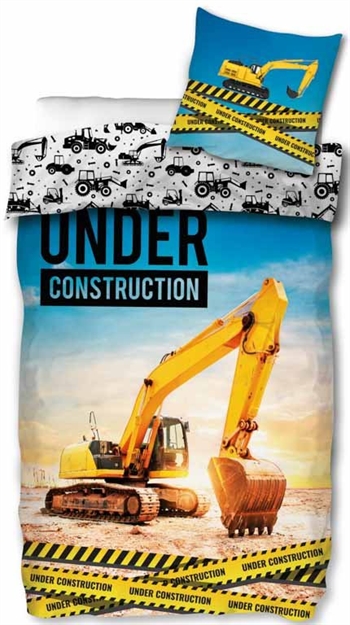 Children\'s bedding - 140x200 cm - Large yellow excavator - Reversible duvet cover - 100% cotton bedding set