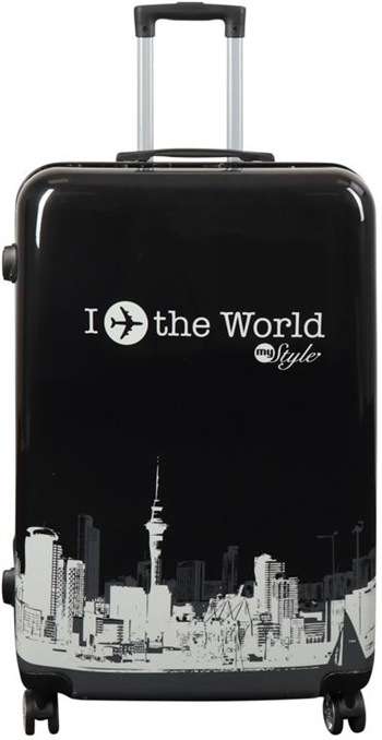 Large suitcase – Hard-shell suitcase with New York City motif – Black – Exclusive lightweight suitcase