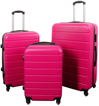 Luggage set - 3 pcs. - Exclusive hard-shell suitcases - Pink with stripes