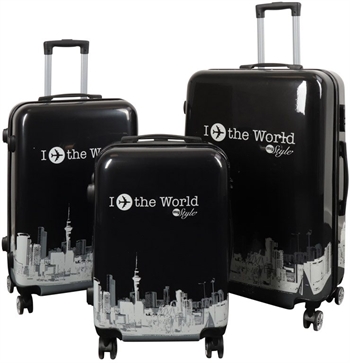 Luggage set - 3 pcs. – Suitcase with motif – New York City – Black – Hard-shell lightweight suitcase with 4 wheels