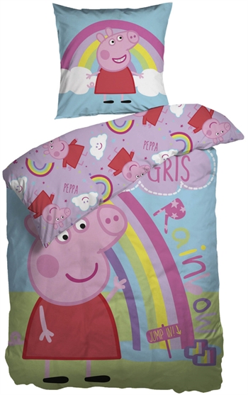 Organic Peppa Pig bedding 140x200 cm - Peppa Pig and the rainbow - Children\'s bedding - Reversible duvet set in 100% organic cotton