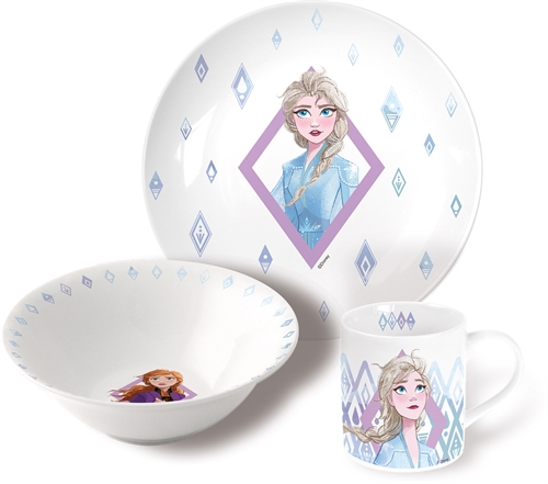 Frozen children\'s tableware in ceramic - 3-piece dining set for children - Featuring Anna and Elsa