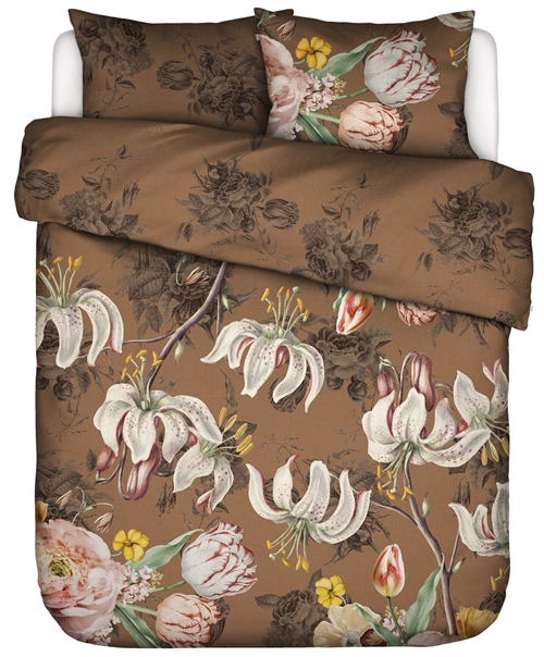 Double floral bedding 200x200 cm - Aimee cafe Noir - Reversible in 100% cotton satin - Essenza bedding