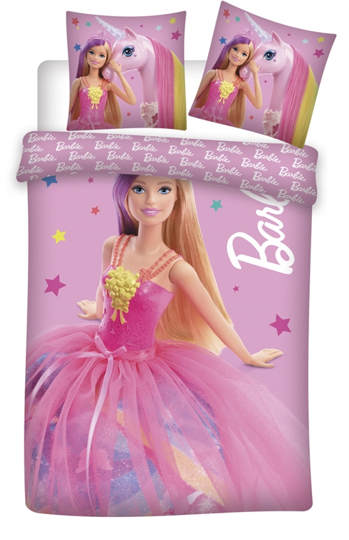 Junior bedding set 100x140 cm - Barbie and stars - 2-in-1 design - 100% cotton set