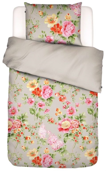 Floral bedding 140x220 cm - Claudi Stone - Reversible set in 100% cotton satin - Essenza bedding