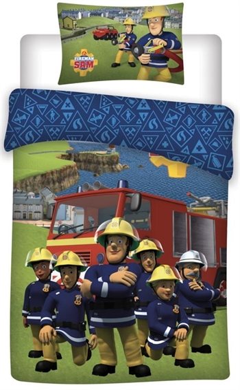 Bed set 140x200 cm - Fireman Sam and friends - Reversible bed set in 100% cotton