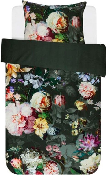 Floral bedding 140x220 cm - Essenza Fleur green - Bedding set with reversible design - 100% cotton satin