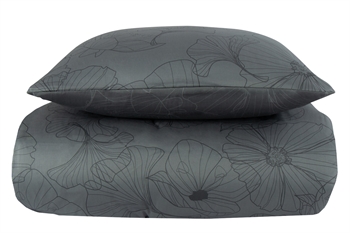 Bedding for double duvet - 200x200 cm - Reversible design in 100% cotton satin - Big Flower grey - Bedding set from By Night