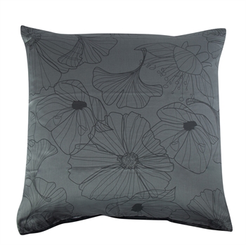 Pillowcase 60x63 cm - Reversible design in 100% cotton satin - Big Flower grey - From By Night