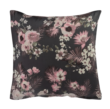 Cushion cover 60x63 cm - Reversible design in 100% cotton satin - Flowers & Dots grey - From By Night