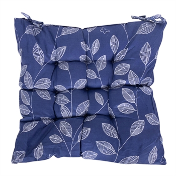 Chair cushion - 35x35x6 cm - Blue garden cushion with white leaves