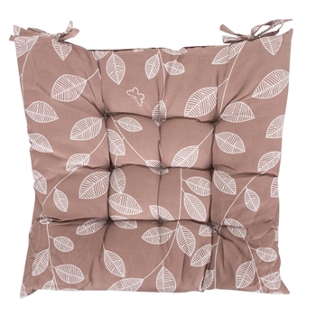 Chair cushion - 35x35x6 cm - Brown garden cushion with white leaves