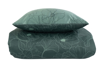 Bedding 140x200 cm - Reversible design in 100% cotton satin - Big Flower green - Bed set from By Night