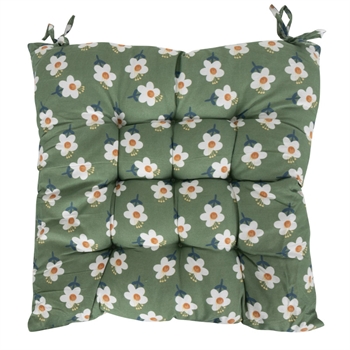 Chair cushion - 35x35x6 cm - Green garden cushion with flowers