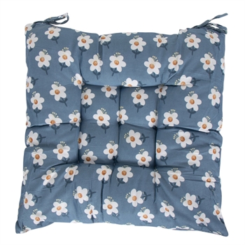 Chair cushion - 35x35x6 cm - Blue garden cushion with flowers