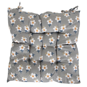 Chair cushion - 35x35x6 cm - Grey garden cushion with flowers