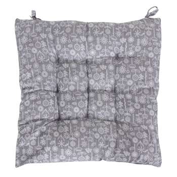 Chair cushion - 35x35x6 cm - Grey - Garden cushion with floral print