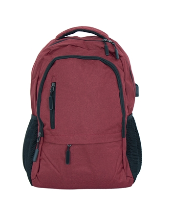 Backpack with USB-A cable - red computer backpack for a 15" laptop - 48x33x18 cm