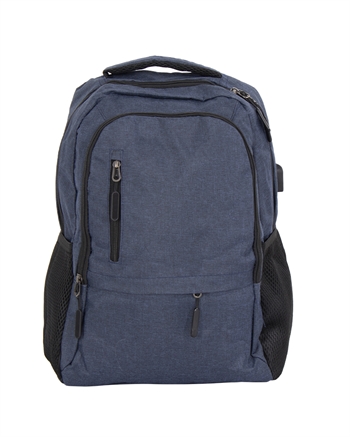 Backpack with USB-A cable - blue computer backpack for a 15" laptop - 48x33x18 cm