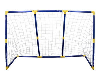 Large football goal in durable plastic 209 x 142 cm - Includes ball and pump - Easy to assemble 2-in-1: 1 large or 2 smaller goals