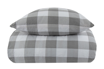 Seersucker bed linen - 140x220 cm - Checked grey - Checkered bed linen in grey - By Night bed linen in crepe