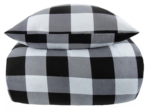 Bedding 200x200 cm - Check black flannel bedding - Checkered bed set - 100% cotton flannel - By Night