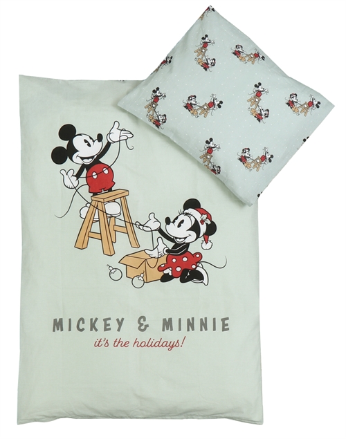 Christmas bedding for baby 70x100 cm  - Mickey and Minnie - Christmas motif in mint green - 100% cotton