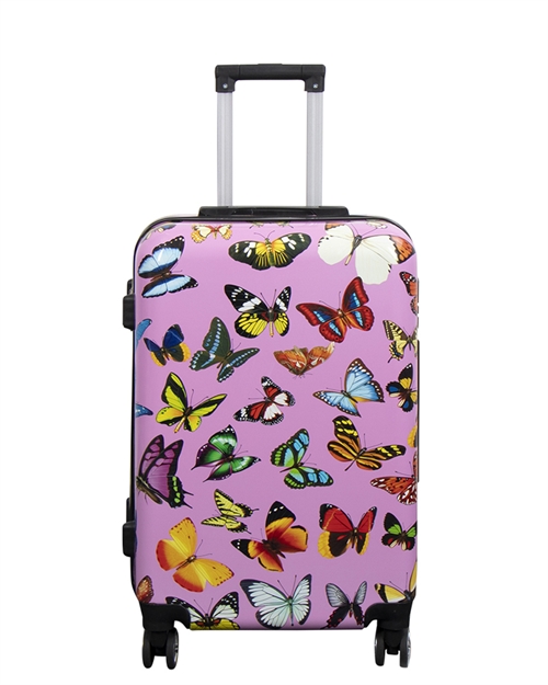 Suitcase - Hard-shell suitcase - Size Medium - Suitcase with motif - Pink with butterfly design - Exclusive lightweight travel suitcase