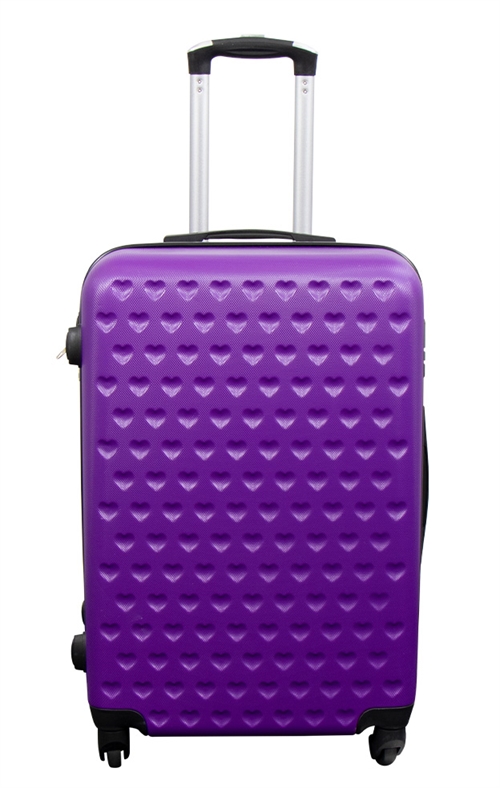 Medium suitcase - Purple with hearts hard-shell suitcase - Exclusive travel suitcase with 4 wheels