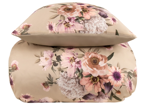 Floral bed set - 140x220 cm - Sand flower - Reversible duvet cover - 100% cotton satin - Excellent By Borg bed set