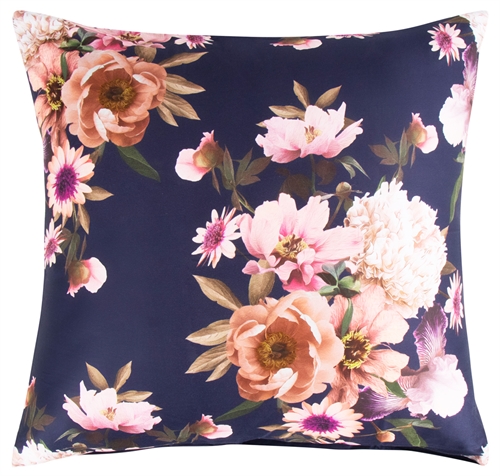 Pillowcase 60x63 cm - Dark blue flower - 2-in-1 design - Pillowcase in 100% cotton satin