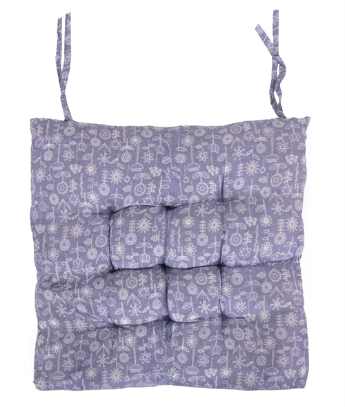 Chair Cushion - 35x35x6 cm - Purple garden cushion with white flowers