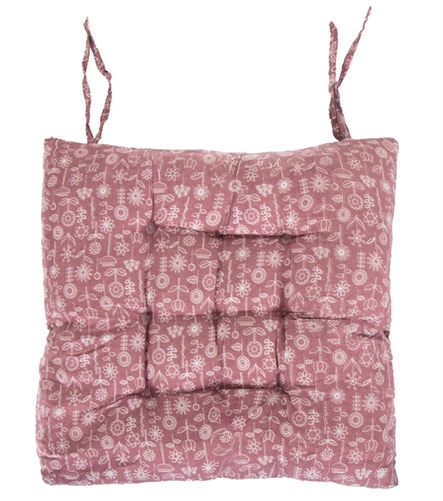 Chair Cushion - 35x35x6 cm - Rose-coloured garden cushion with white flowers